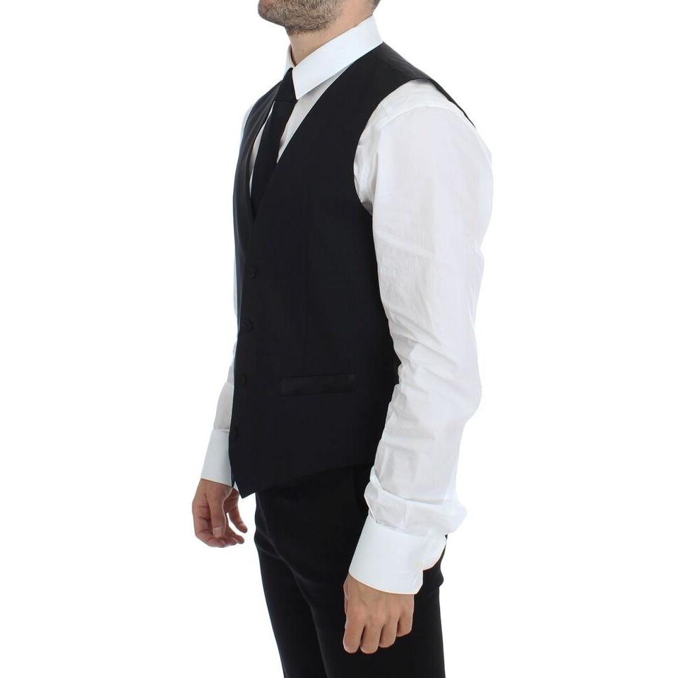Dolce & Gabbana Black Wool Silk Stretch Dress Vest Blazer