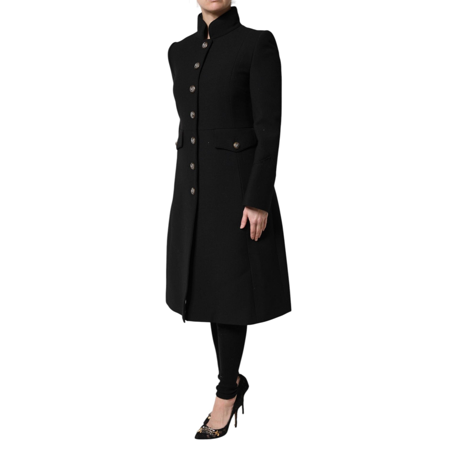 Dolce & Gabbana Black Wool Single Breasted Trench Coat Jacket