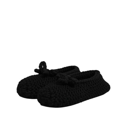 Dolce & Gabbana Black Wool Slip On Flats Ballerina Shoes