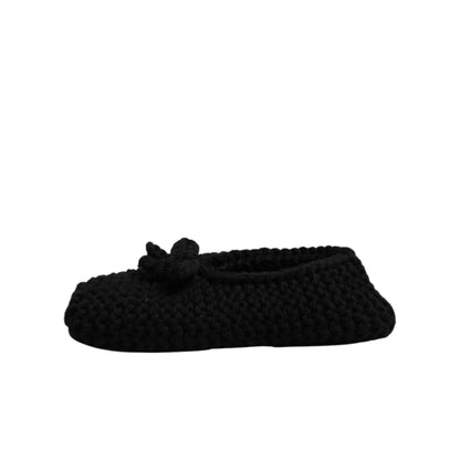 Dolce & Gabbana Black Wool Slip On Flats Ballerina Shoes