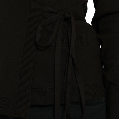 Dolce & Gabbana Black Wool V-neck Crossed Cardigan Sweater