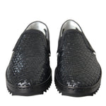 Dolce & Gabbana Black Woven Buffalo Leather Men Loafers Shoes-Modeoutlet
