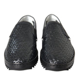 Dolce & Gabbana Black Woven Buffalo Leather Men Loafers Shoes-Modeoutlet