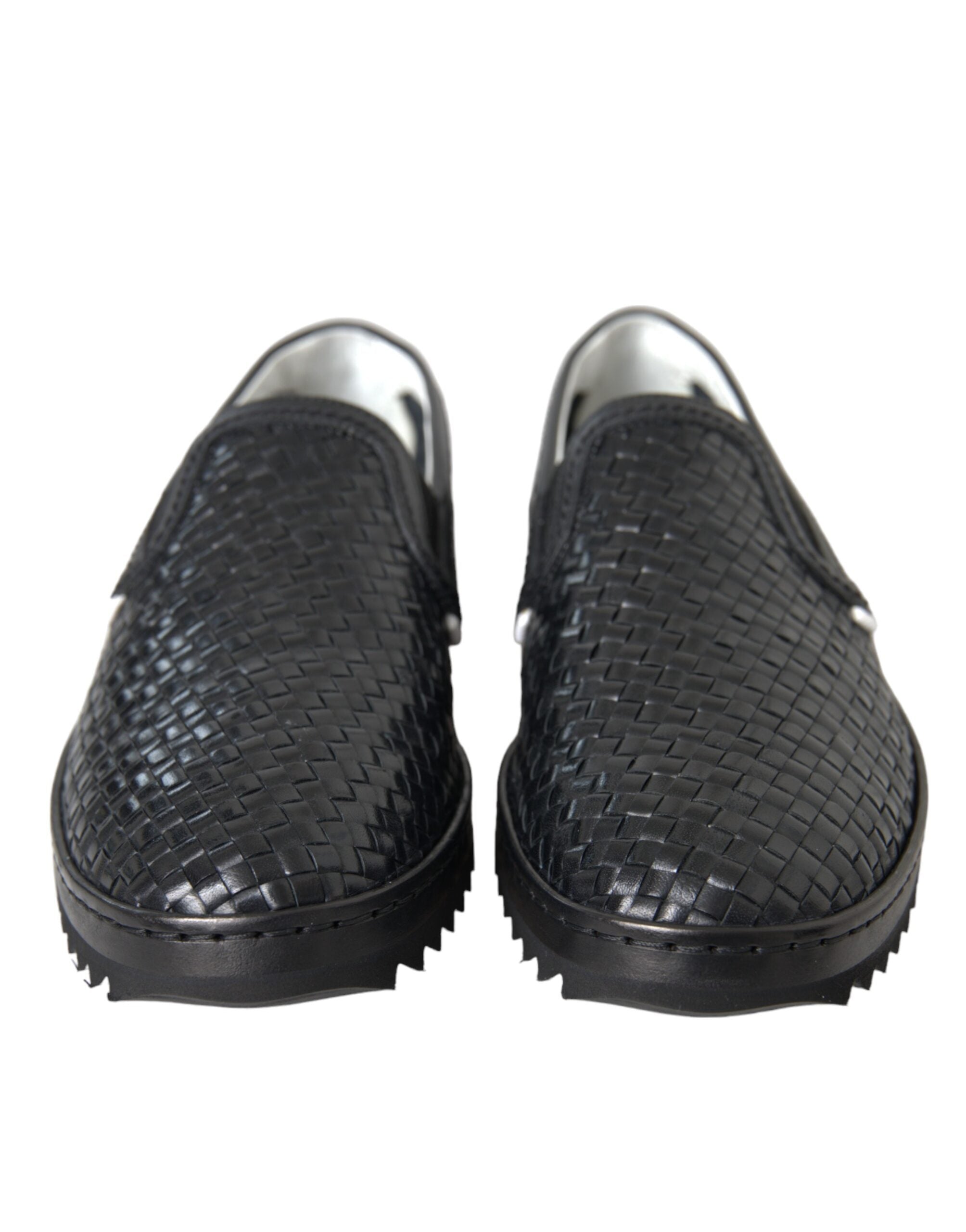 Dolce & Gabbana Black Woven Buffalo Leather Men Loafers Shoes-Modeoutlet
