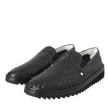 Dolce & Gabbana Black Woven Buffalo Leather Men Loafers Shoes-Modeoutlet