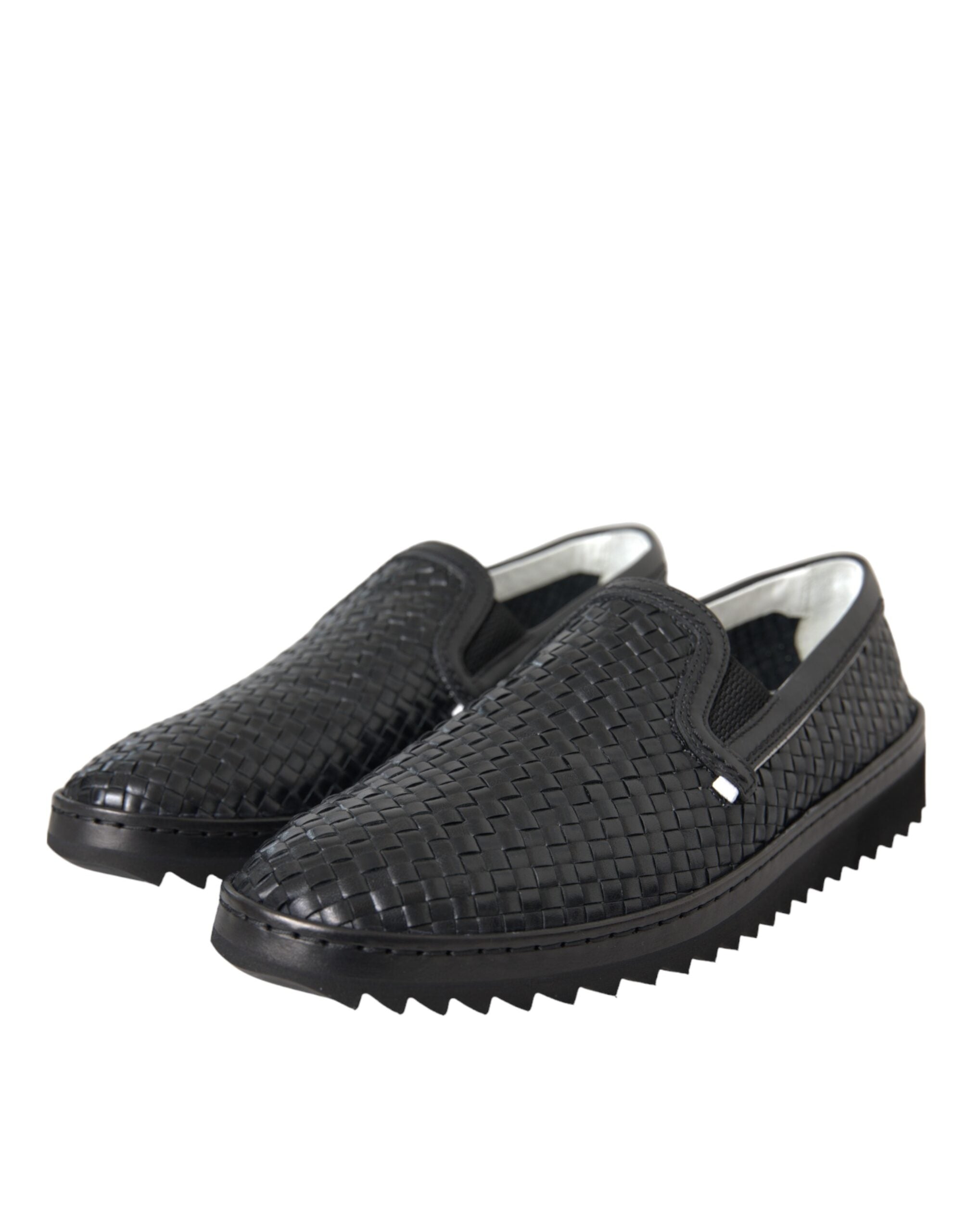 Dolce & Gabbana Black Woven Buffalo Leather Men Loafers Shoes-Modeoutlet
