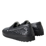 Dolce & Gabbana Black Woven Buffalo Leather Men Loafers Shoes-Modeoutlet