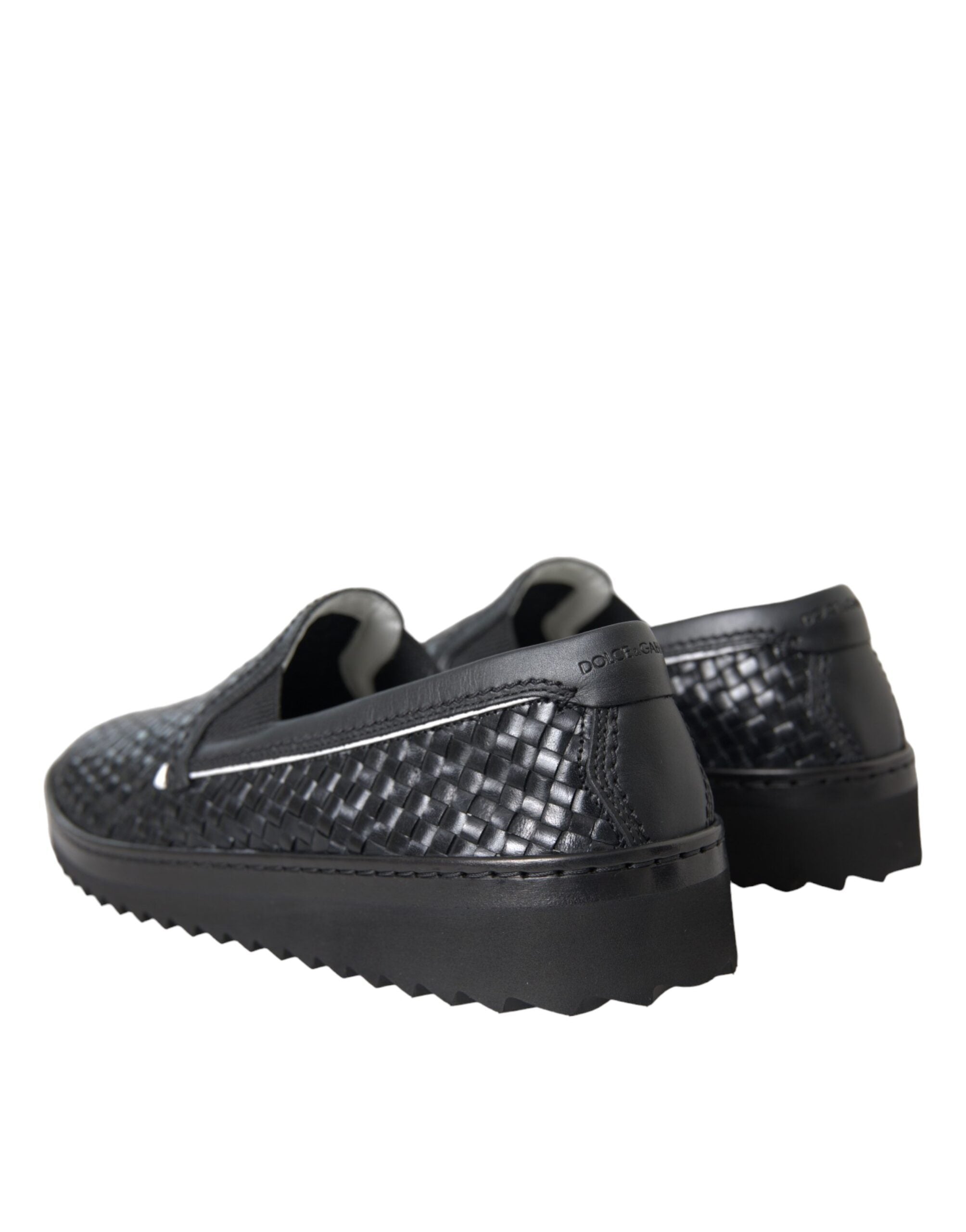 Dolce & Gabbana Black Woven Buffalo Leather Men Loafers Shoes-Modeoutlet
