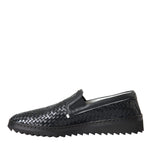 Dolce & Gabbana Black Woven Buffalo Leather Men Loafers Shoes-Modeoutlet