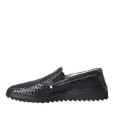 Dolce & Gabbana Black Woven Buffalo Leather Men Loafers Shoes-Modeoutlet