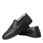 Dolce & Gabbana Black Woven Buffalo Leather Men Loafers Shoes-Modeoutlet