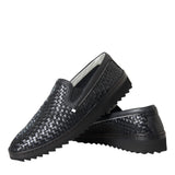 Dolce & Gabbana Black Woven Buffalo Leather Men Loafers Shoes-Modeoutlet