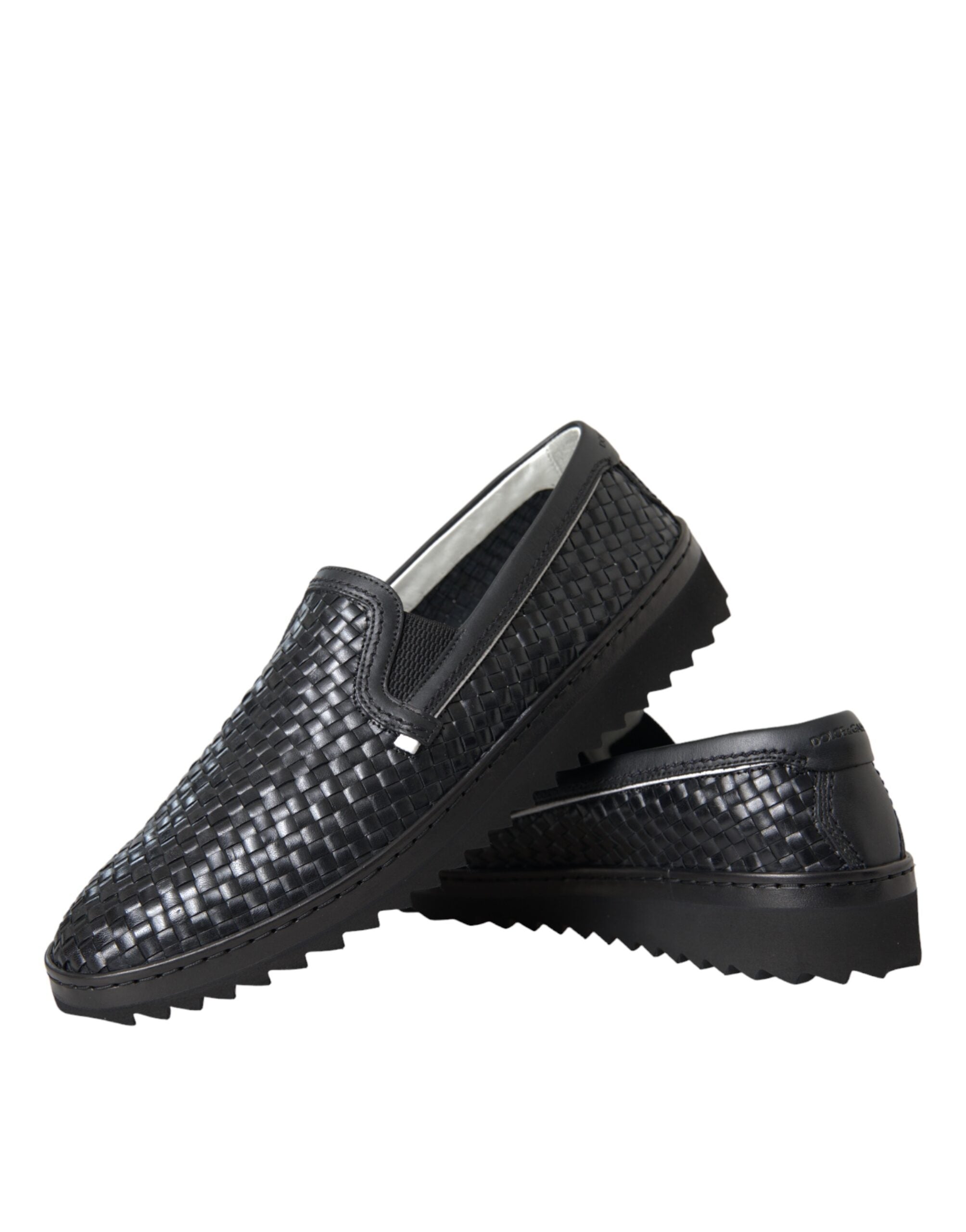 Dolce & Gabbana Black Woven Buffalo Leather Men Loafers Shoes-Modeoutlet