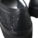 Dolce & Gabbana Black Woven Buffalo Leather Men Loafers Shoes-Modeoutlet