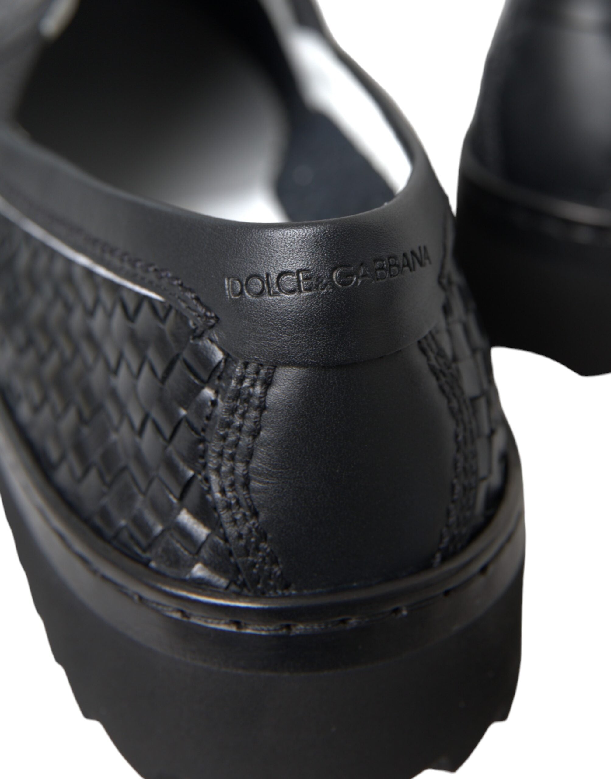 Dolce & Gabbana Black Woven Buffalo Leather Men Loafers Shoes-Modeoutlet