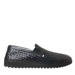 Dolce & Gabbana Black Woven Buffalo Leather Men Loafers Shoes-Modeoutlet