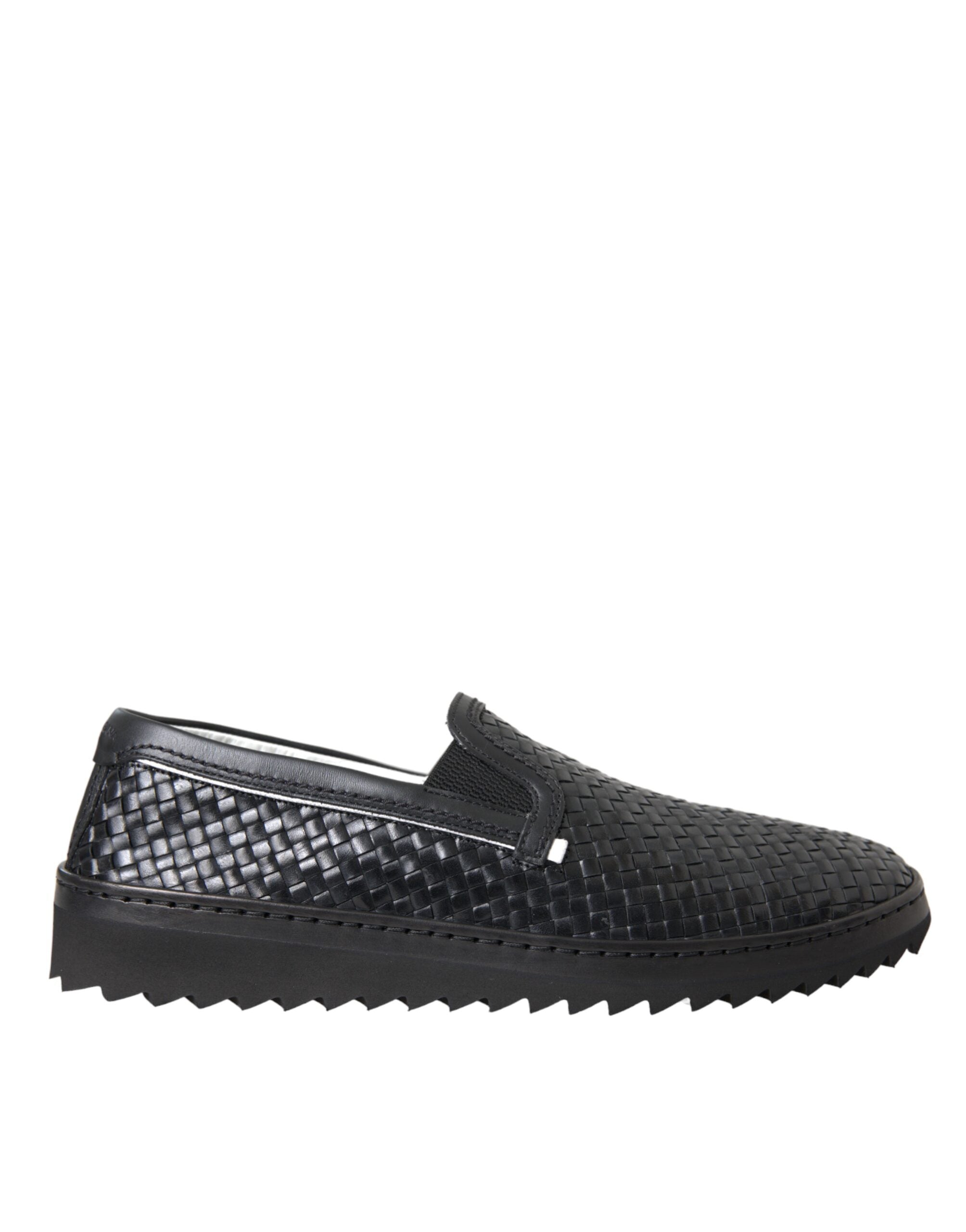 Dolce & Gabbana Black Woven Buffalo Leather Men Loafers Shoes-Modeoutlet