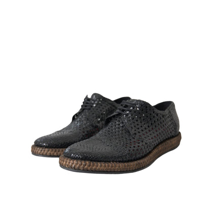 Dolce & Gabbana Black Woven Goat Leather Lace Up Derby Shoes