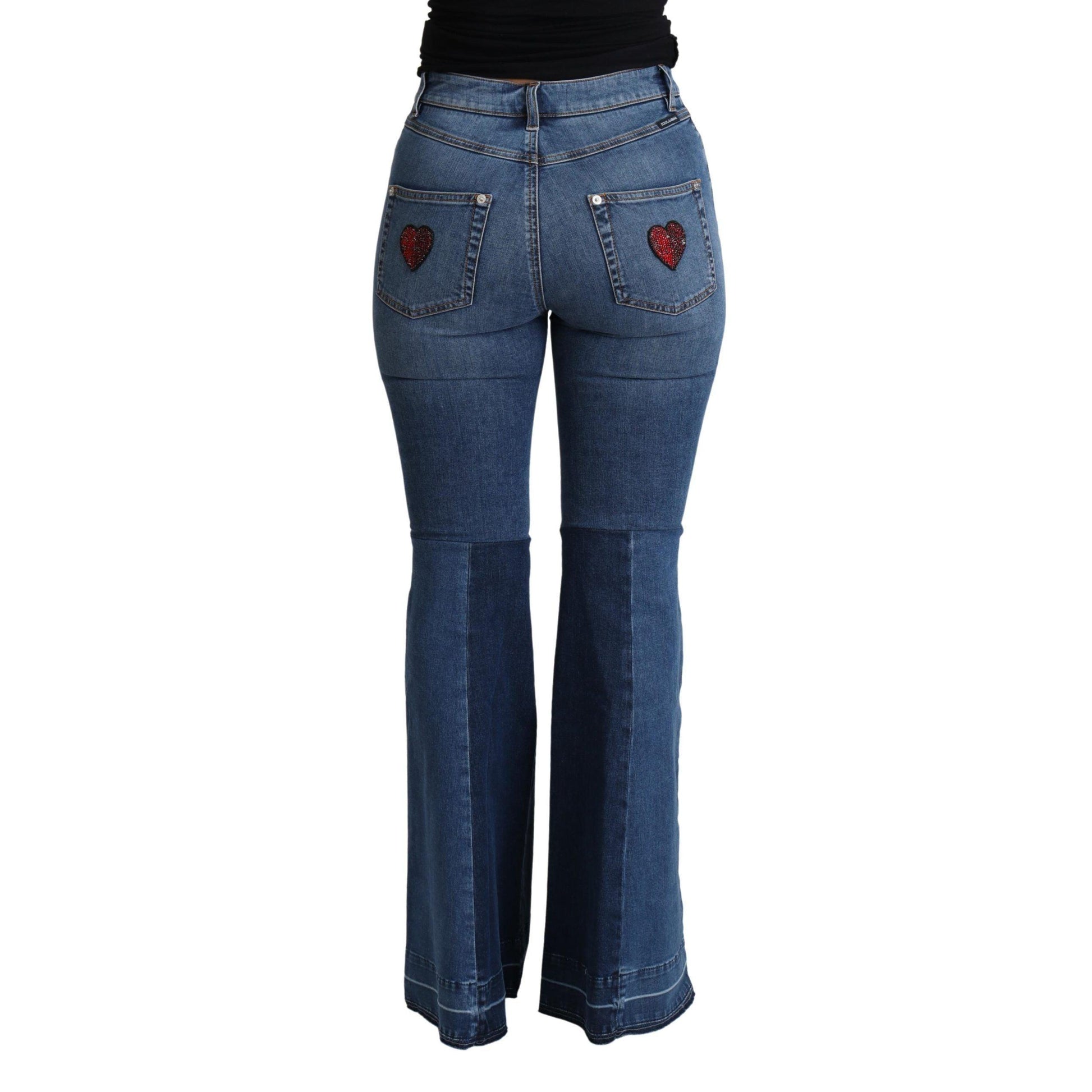 Dolce & Gabbana Blue Amore Patch Boot Cut Cotton Stretch Pant