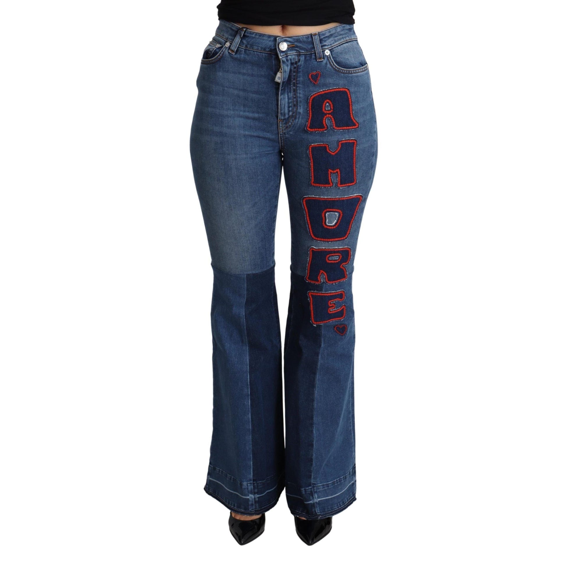 Dolce & Gabbana Blue Amore Patch Boot Cut Cotton Stretch Pant
