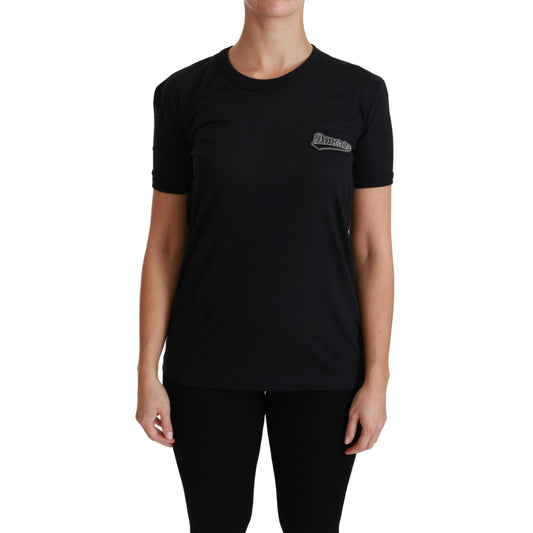 Dolce & Gabbana Blue Amore Patch Crewneck Cotton Top T-shirt