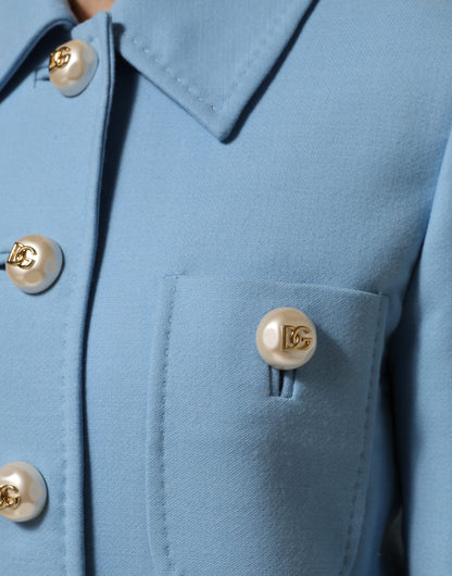 Dolce & Gabbana Blue Buttoned Down Trench Coat Jacket