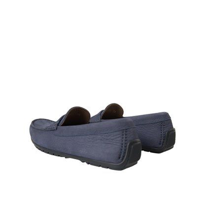 Dolce & Gabbana Blue Calf Leather Slip On Moccasin Shoes