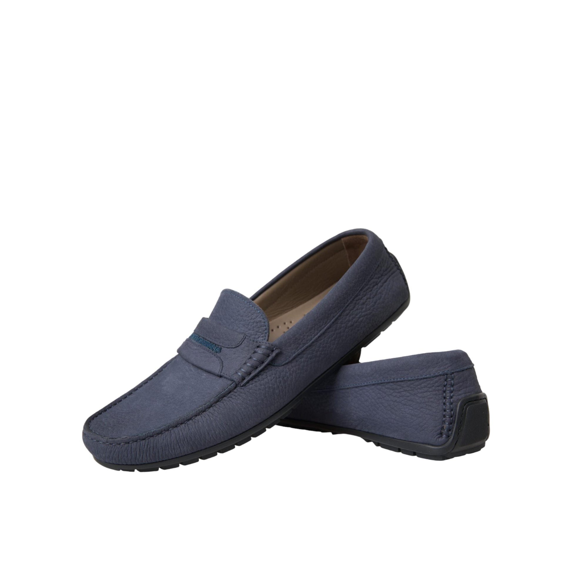 Dolce & Gabbana Blue Calf Leather Slip On Moccasin Shoes