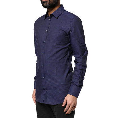 Dolce & Gabbana Blue Check Tartan GOLD Formal Dress Shirt