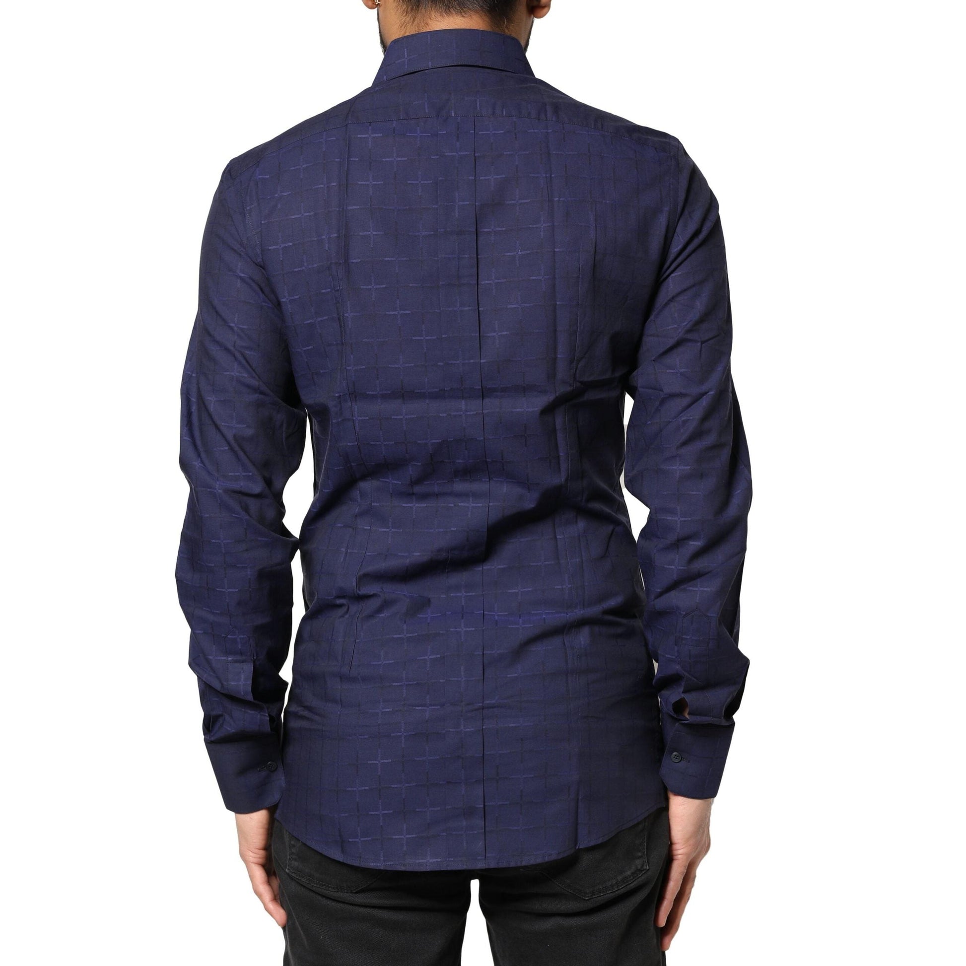 Dolce & Gabbana Blue Check Tartan GOLD Formal Dress Shirt