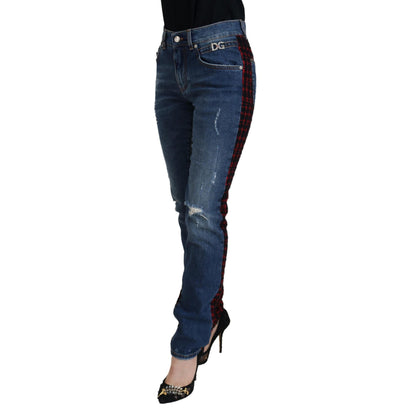 Dolce & Gabbana Blue Checkered Back Skinny Denim Jeans