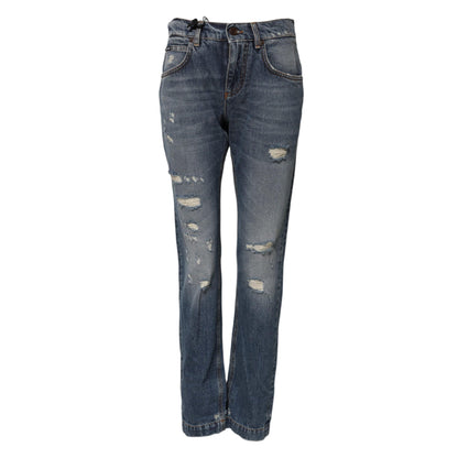 Dolce & Gabbana Blue Cotton Boyfriend Tattered Denim Jeans