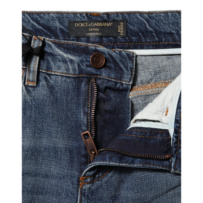 Dolce & Gabbana Blue Cotton Boyfriend Tattered Denim Jeans