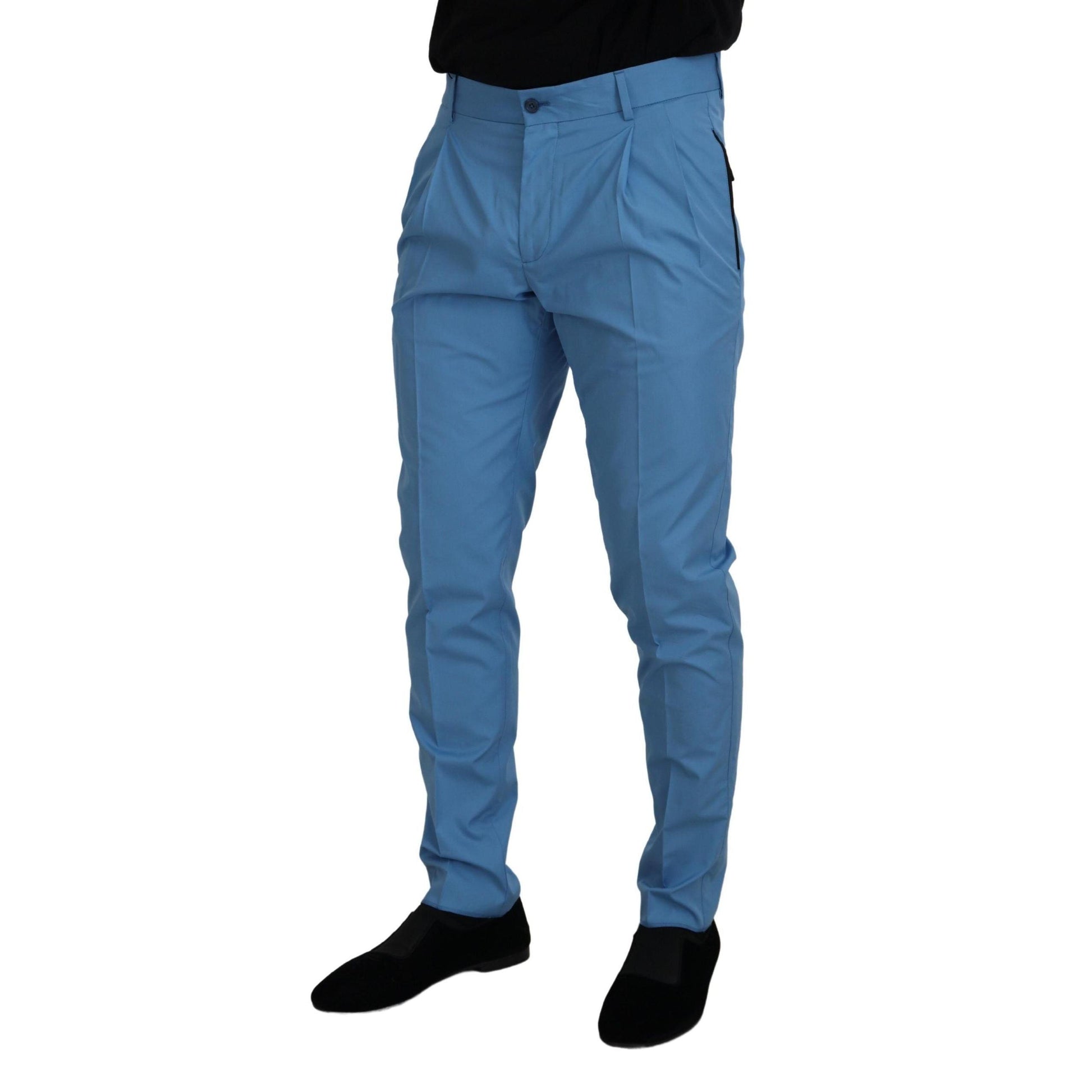 Dolce & Gabbana Blue Cotton Silk Trousers Chinos Pants