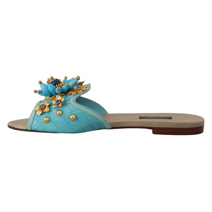 Dolce & Gabbana Blue Crystal Exotic Leather Blue Crystal Sandals