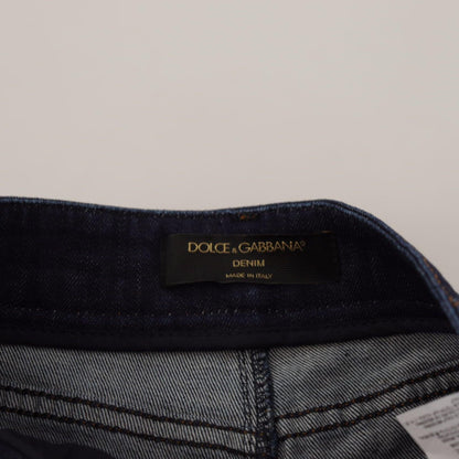 Dolce & Gabbana Blue Denim Stretch Crystal Hot Pants Shorts