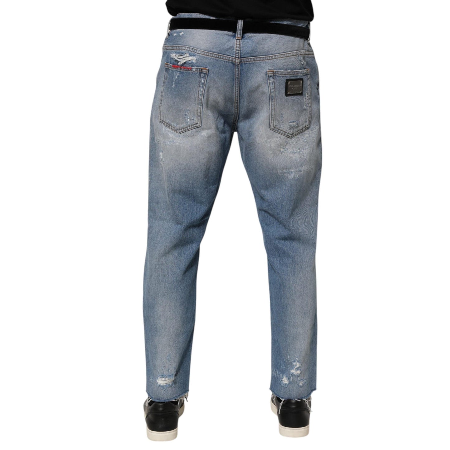 Dolce & Gabbana Blue Distressed Ripped Denim Pants Jeans