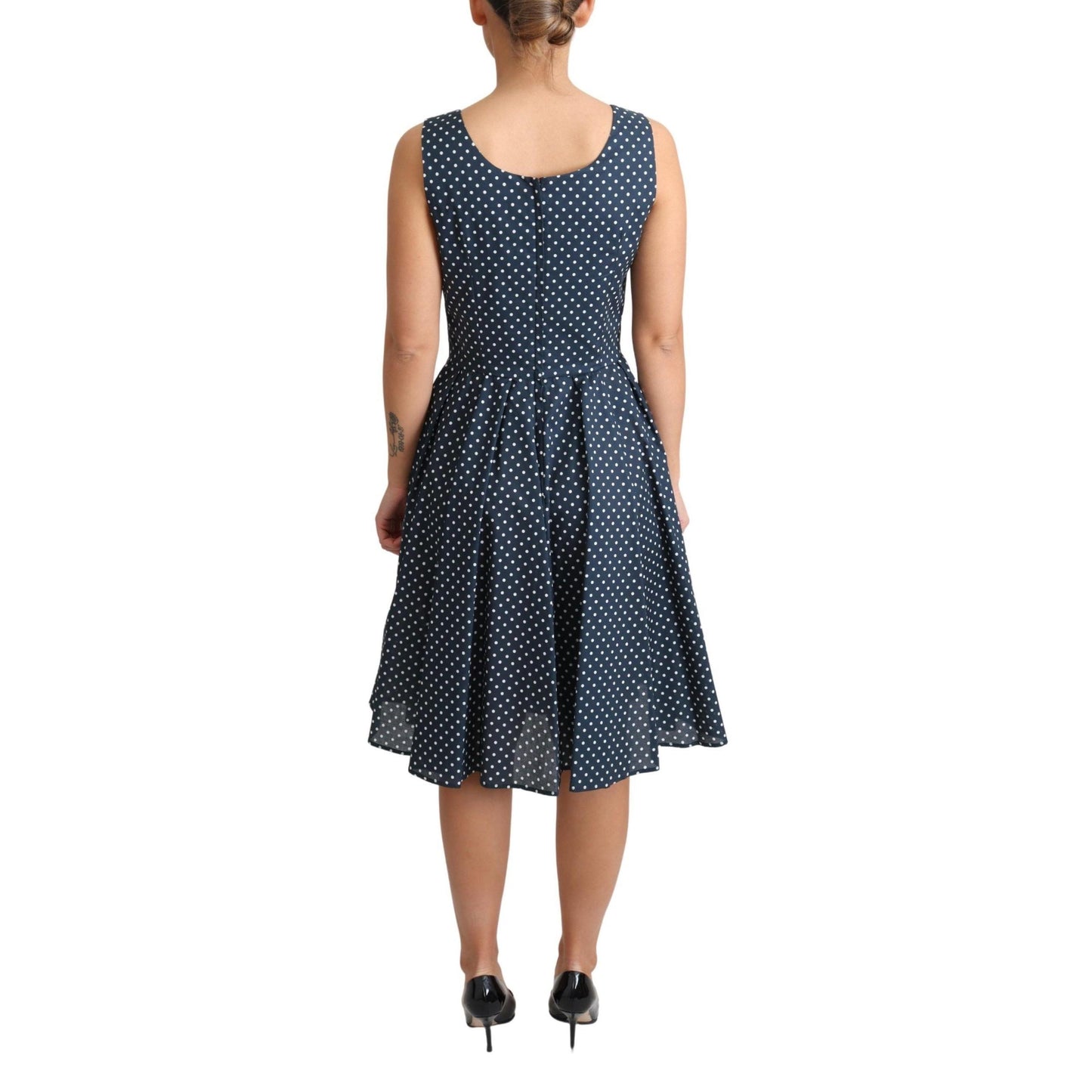 Dolce & Gabbana Blue Dotted Cotton A-Line Gown Dress