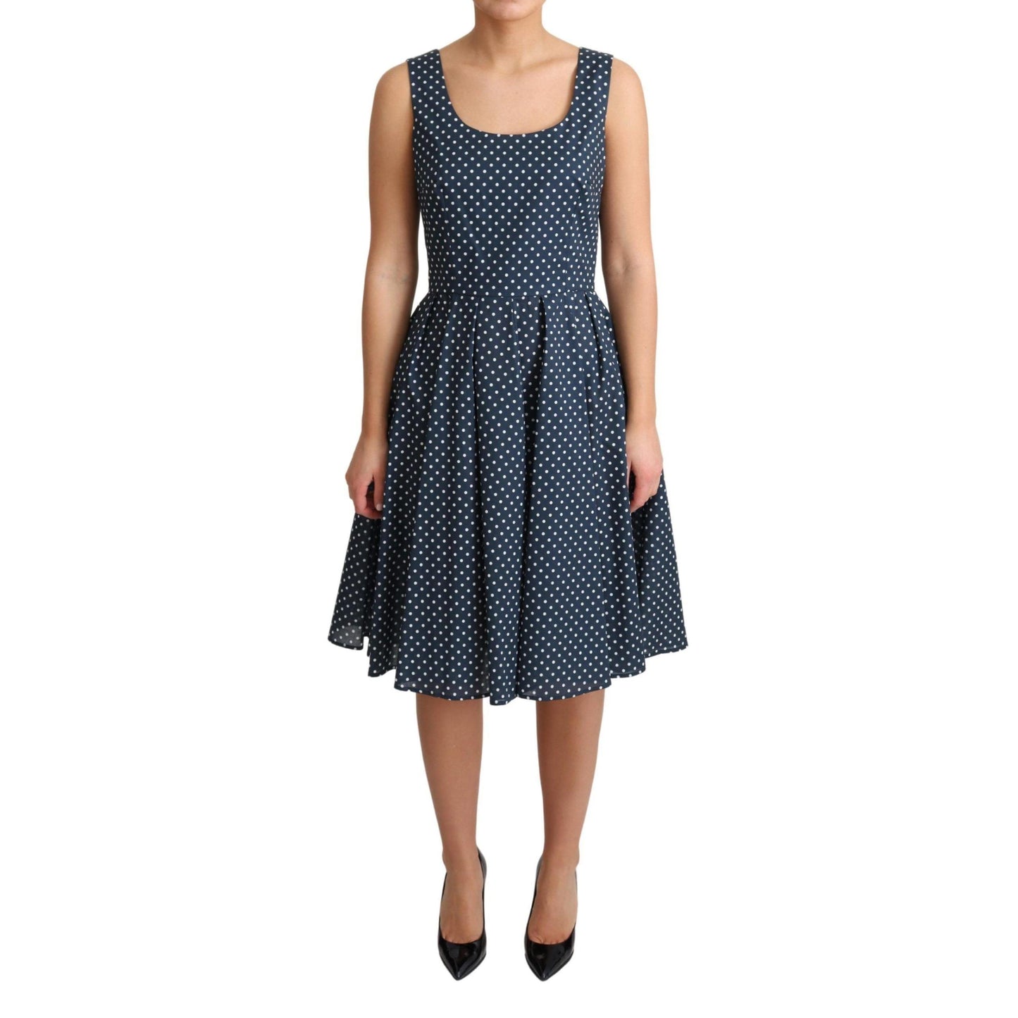 Dolce & Gabbana Blue Dotted Cotton A-Line Gown Dress
