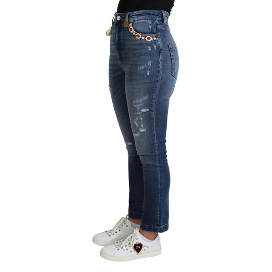 Dolce & Gabbana Blue Embellished Skinny Trouser Cotton Jeans
