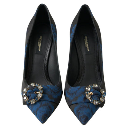 Dolce & Gabbana Blue Floral Ayers Crystal Pumps Shoes