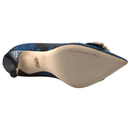 Dolce & Gabbana Blue Floral Ayers Crystal Pumps Shoes