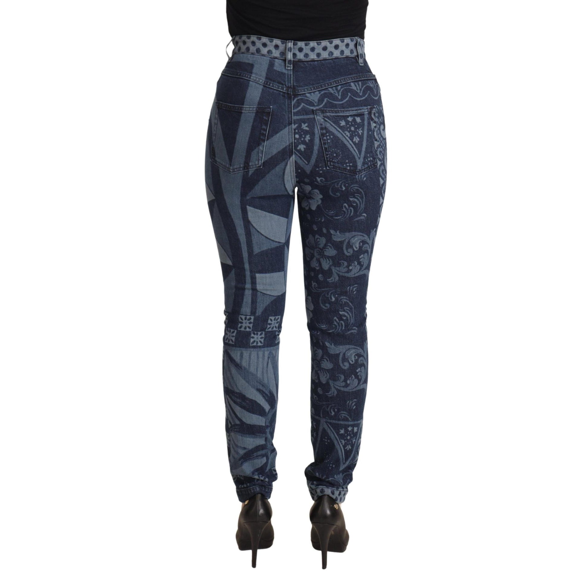 Dolce & Gabbana Blue Floral High Waist Skinny Denim Jeans