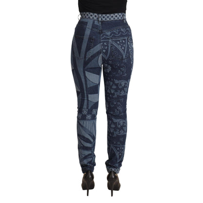 Dolce & Gabbana Blue Floral High Waist Skinny Denim Jeans