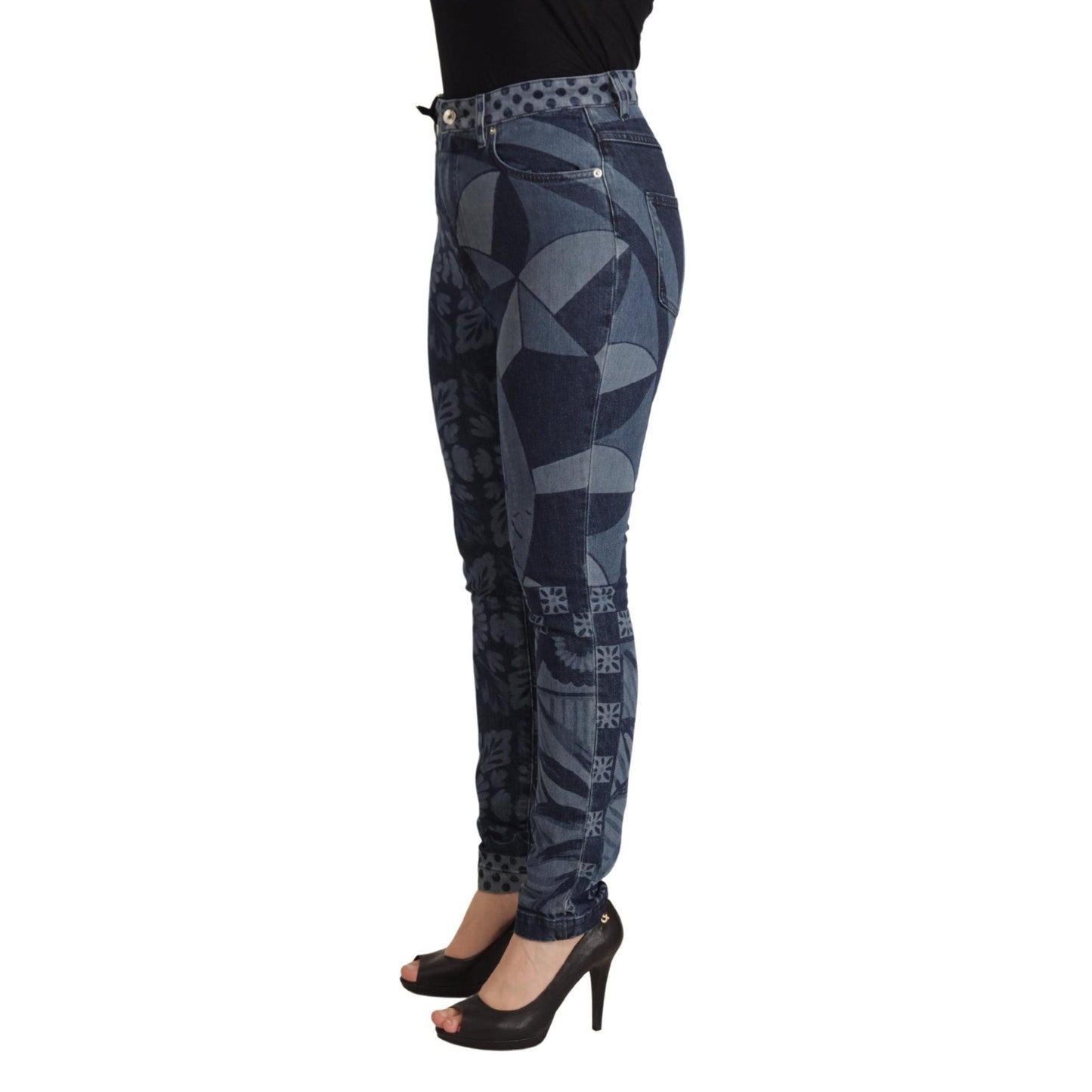 Dolce & Gabbana Blue Floral High Waist Skinny Denim Jeans
