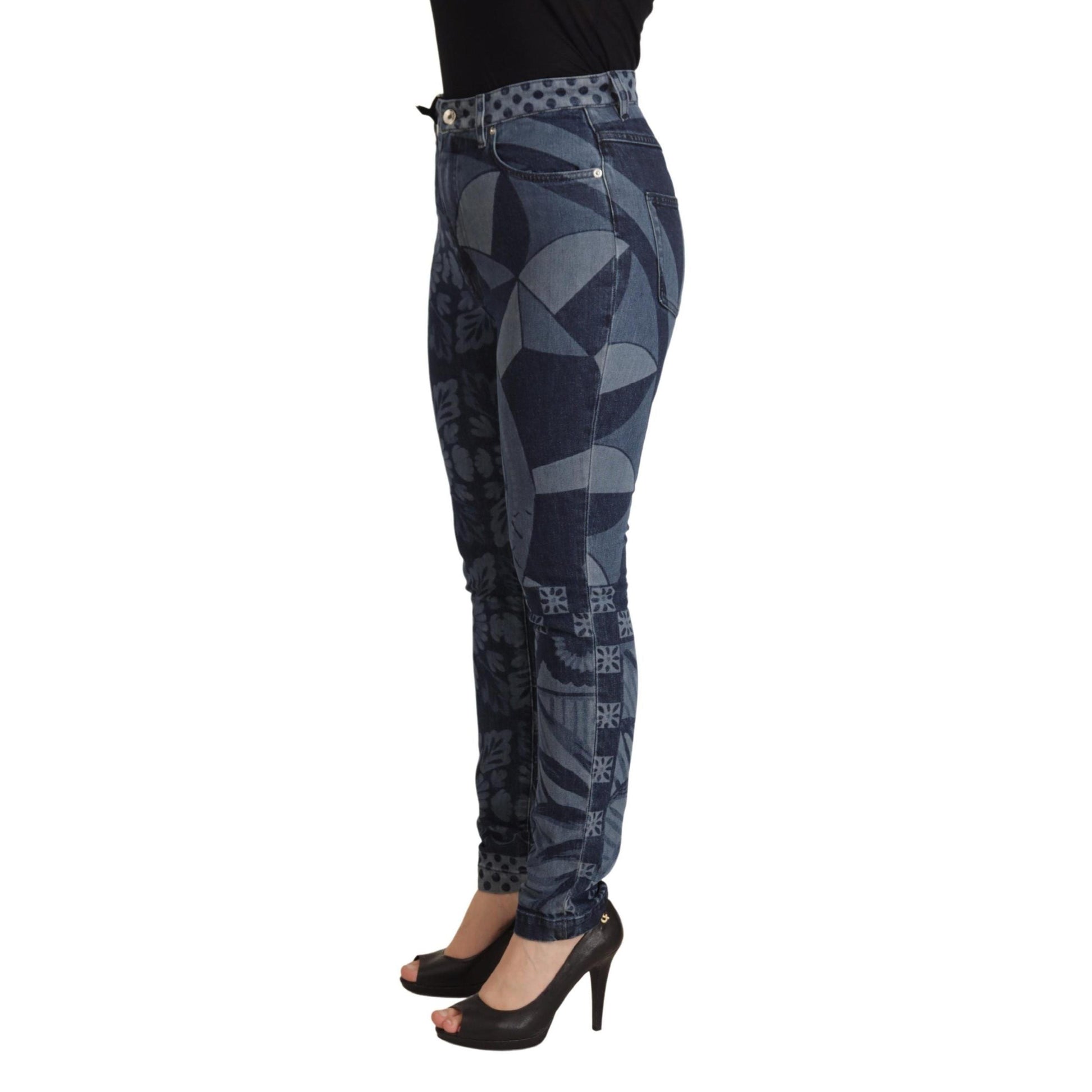 Dolce & Gabbana Blue Floral High Waist Skinny Denim Jeans