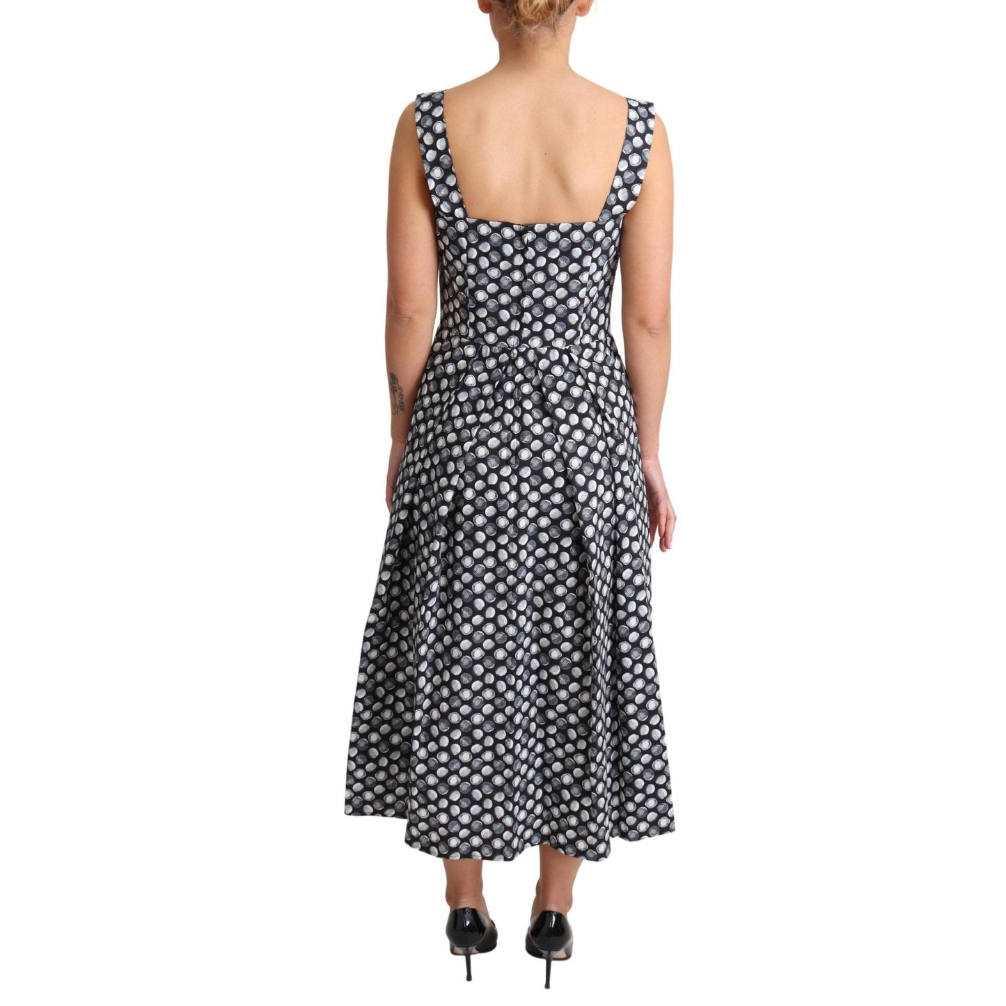 Dolce & Gabbana Blue Geometric Cotton A-Line Gown Dress