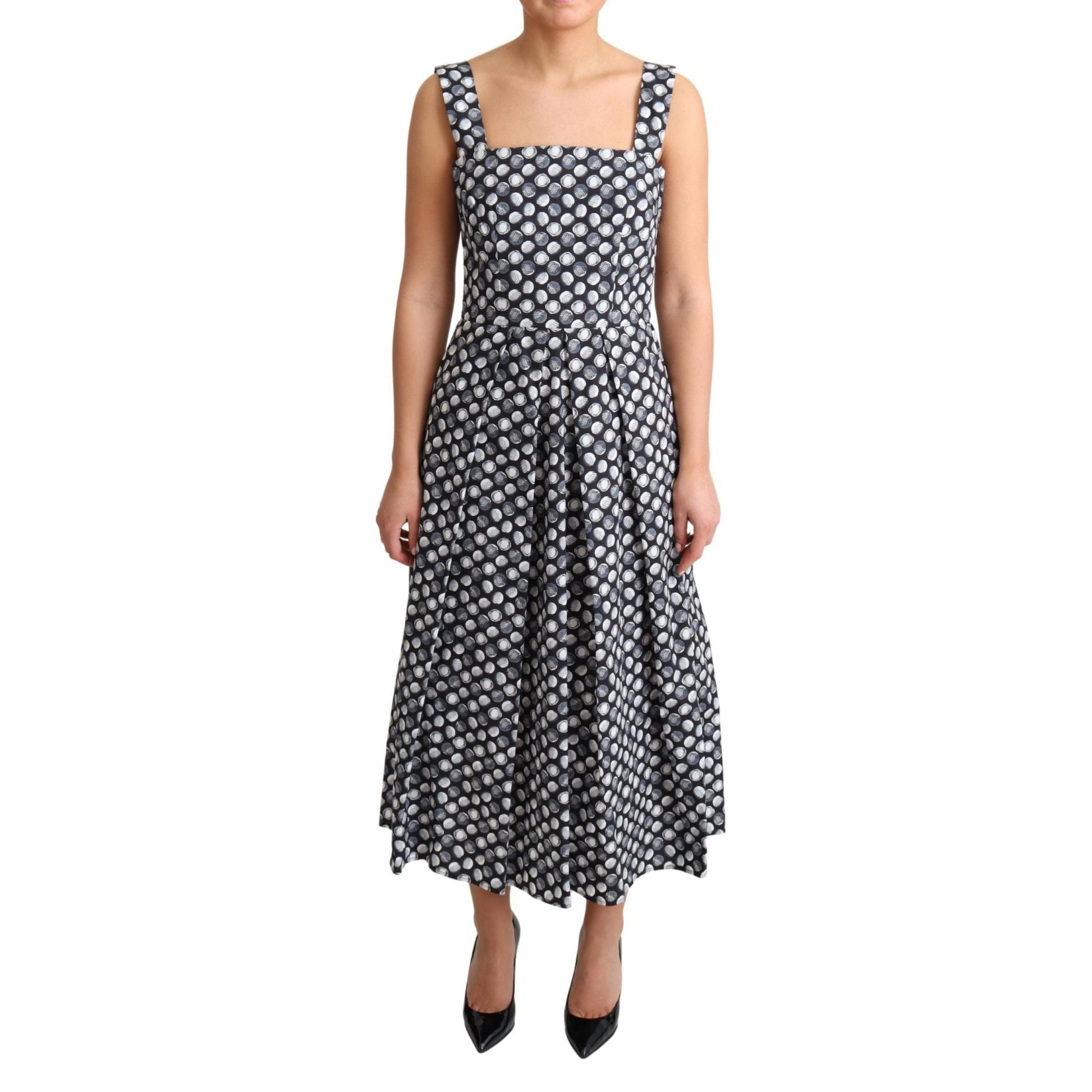 Dolce & Gabbana Blue Geometric Cotton A-Line Gown Dress