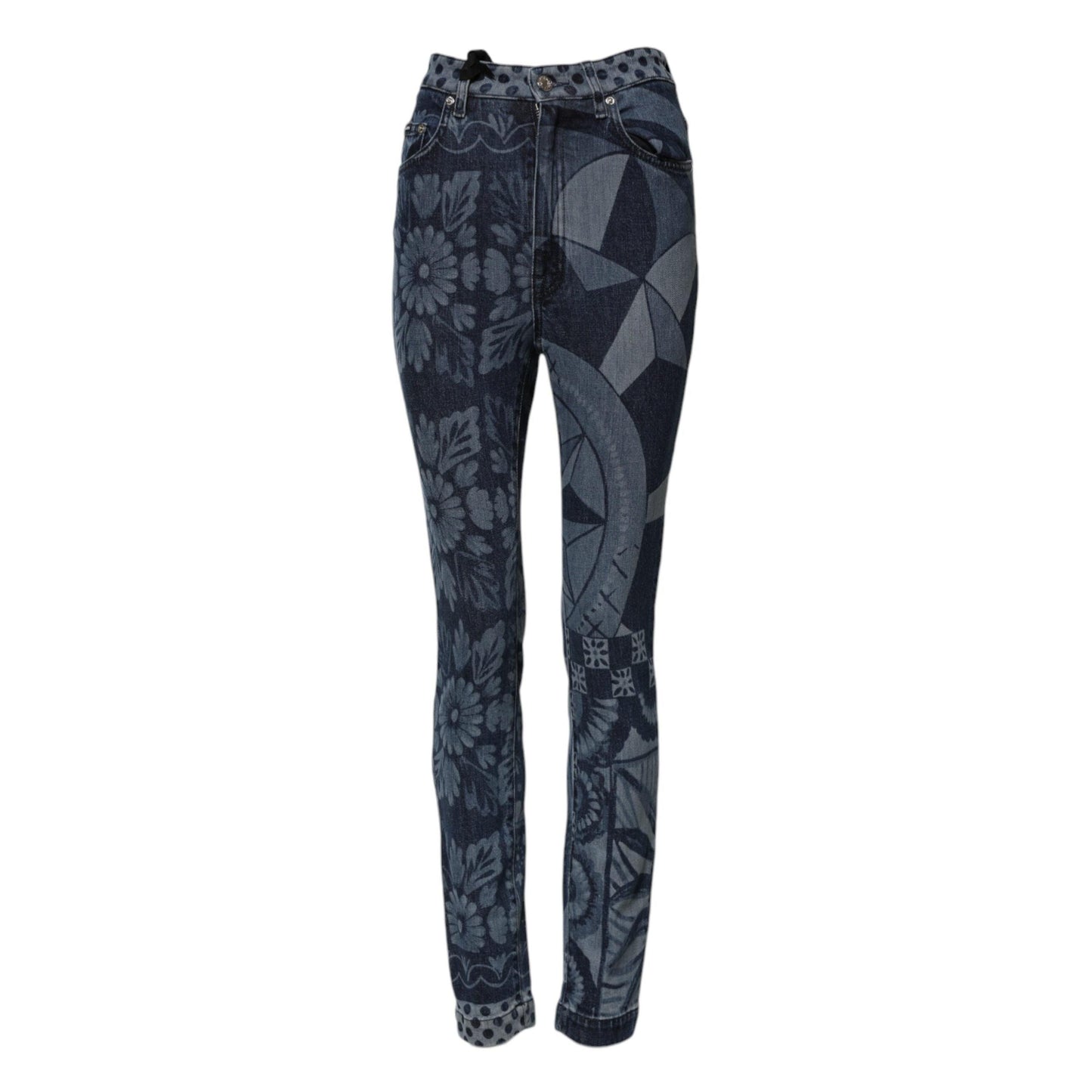 Dolce & Gabbana Blue Graphic Print Cotton Skinny Denim Jeans