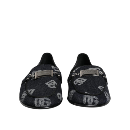 Dolce & Gabbana Blue Logo Cotton Loafers Formal Dress Shoes